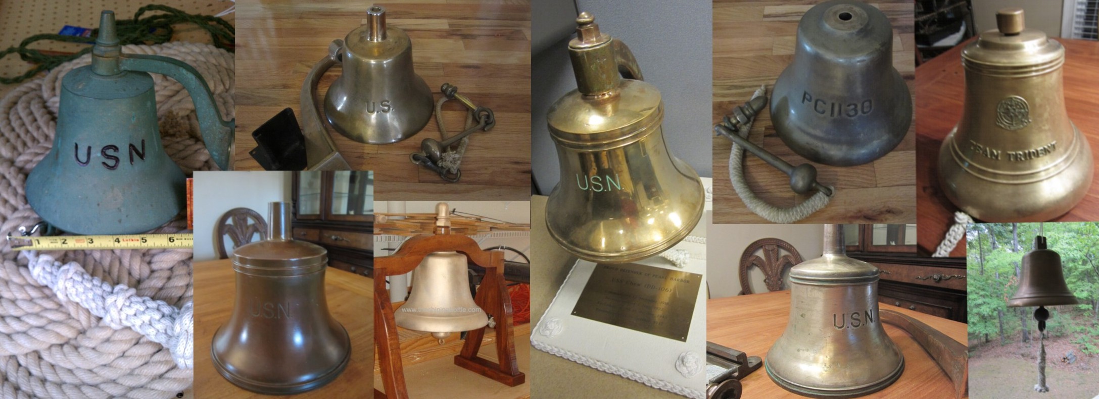 Lot - Vintage US Navy? WWII Era Bronze Ships Bell with Bracket and Bell  Rope 26lbs